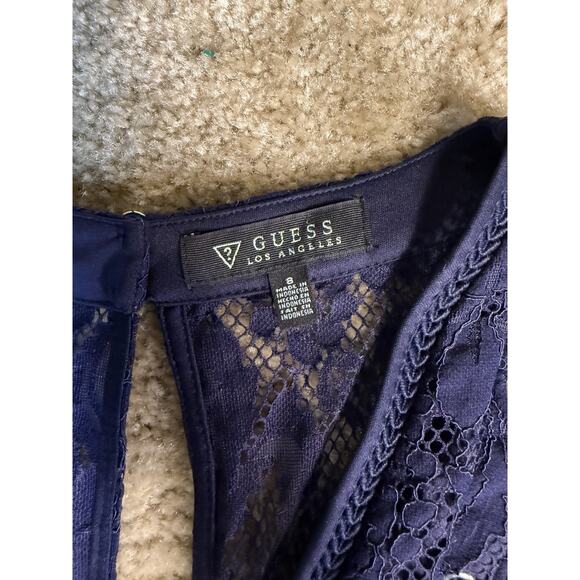 Guess Womens Navy Lace Shift Dress Size 8 Floral Embroidered Stretch Mini D669 - Picture 7 of 13